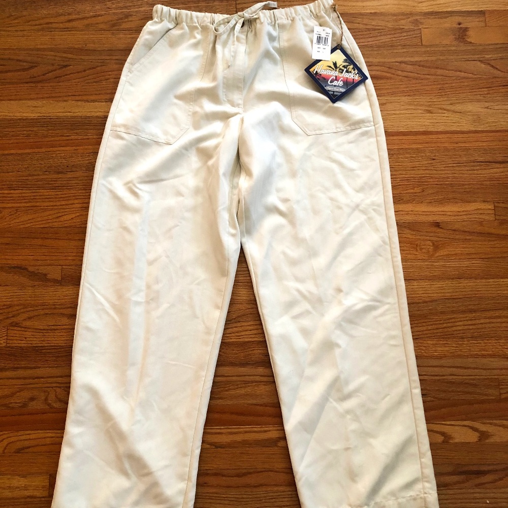 Cream Rayon Zip + Drawstring Tie Trousers